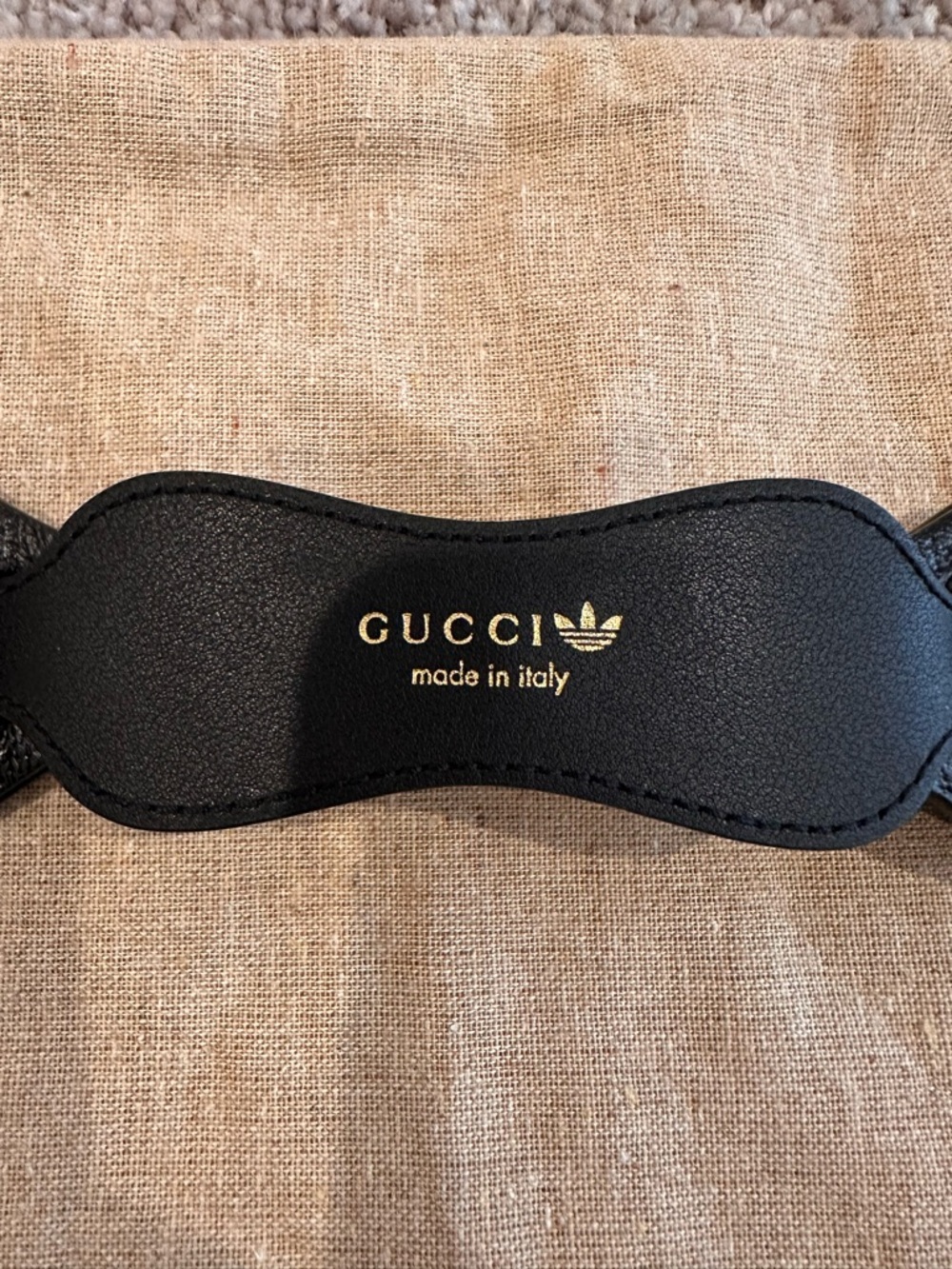 ADIDAS X GUCCI Black Leather Belt with Gold Horsebit & Trefoil Logos Size 80/32 - Picture 10 of 11